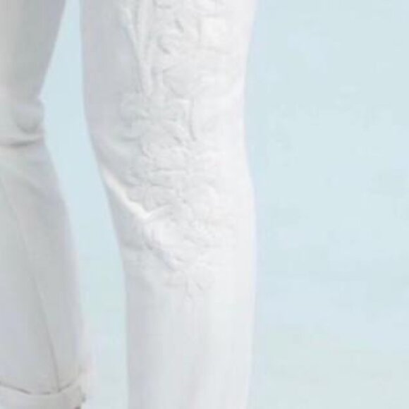 Anthropologie Relaxed Embroidered White Chino Pants Size 26 - Picture 2 of 8